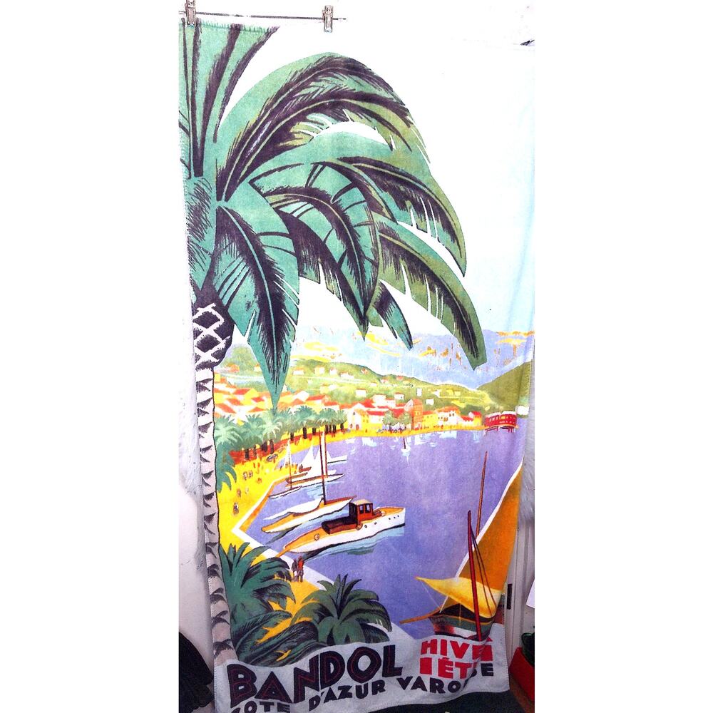Vintage Frontgate Bandol Roger Broders French Riviera Palm Beach Towel 35 x 70